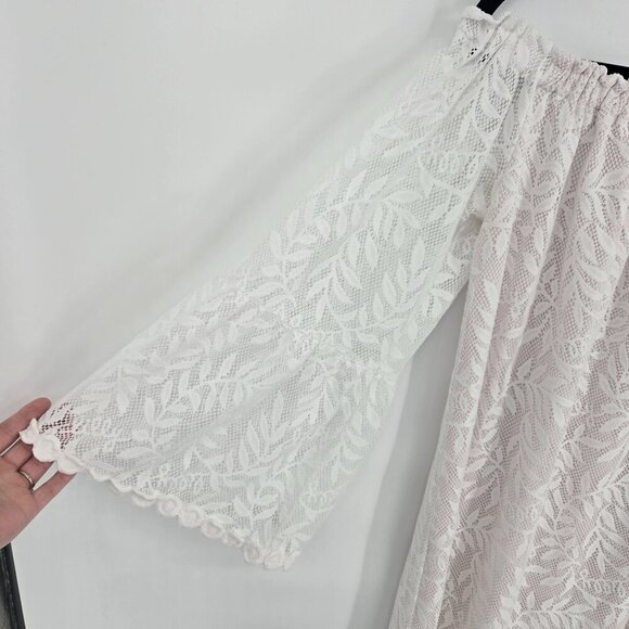 Lilly Pulitzer Medium white lacy off shoulder bell sleeve tunic mini dress boho - Picture 3 of 10